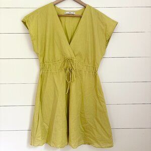 MNG yellow 100% cotton dress with ties in front Size 4